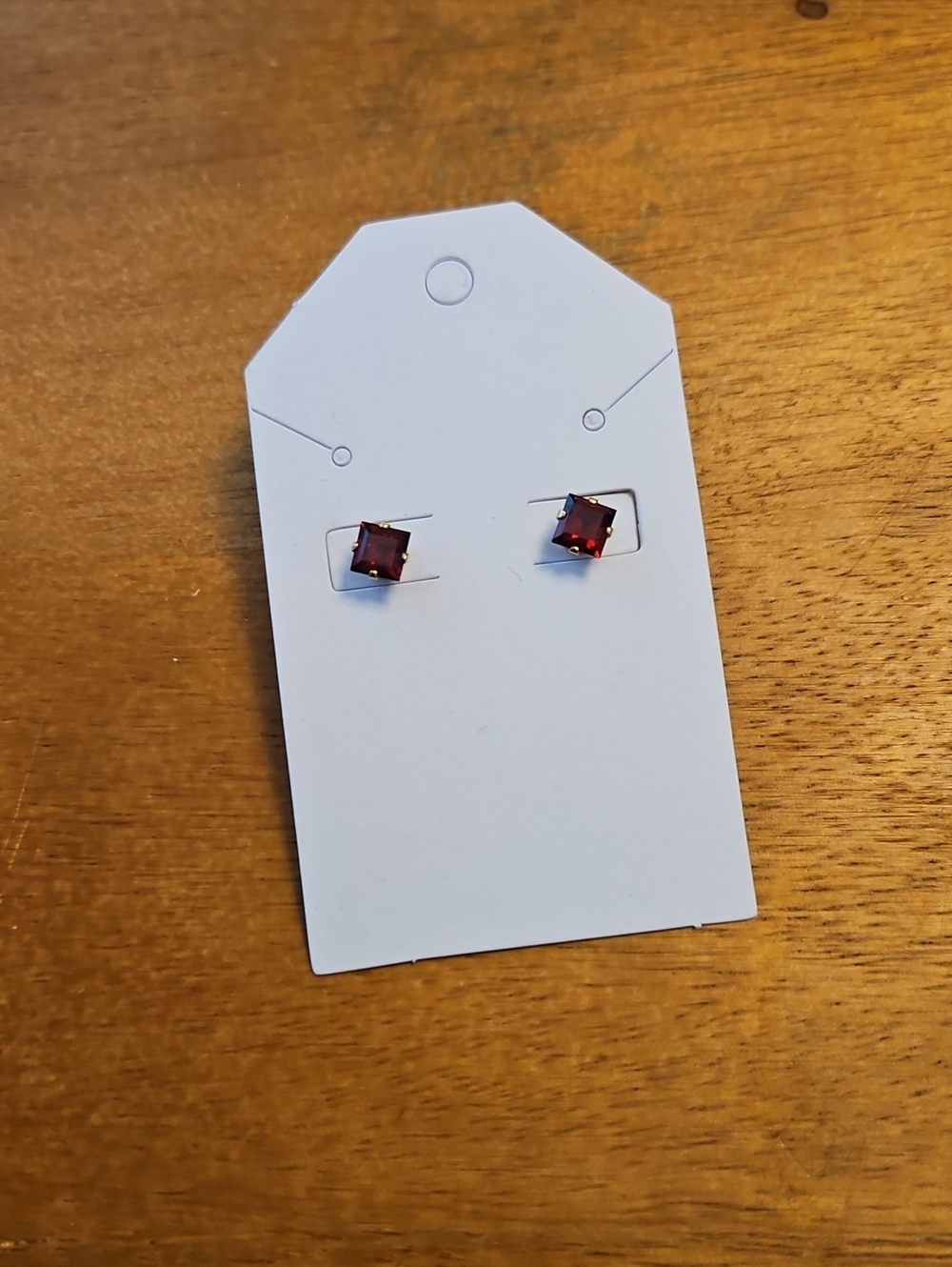 Square Cut Red Garnet Stud Earrings